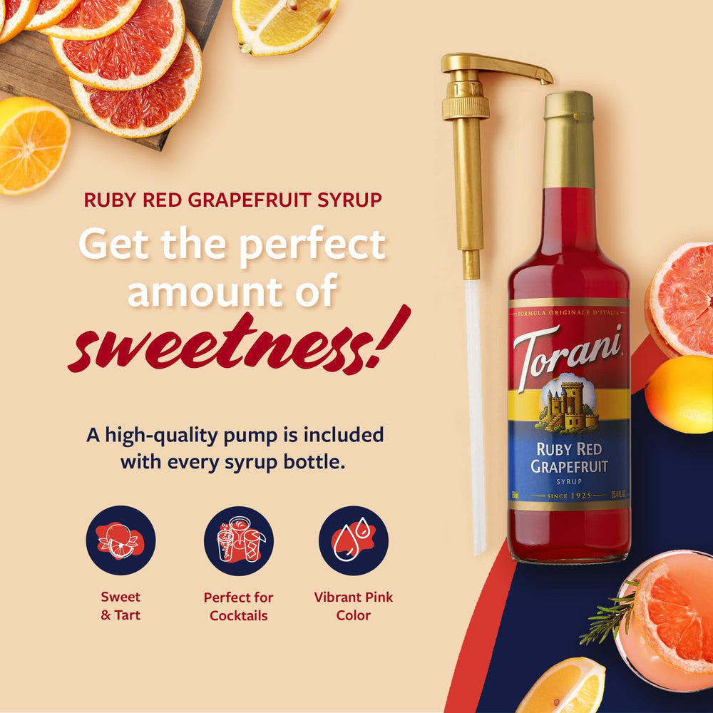 Torani syrup pour showing smooth texture and vibrant pink color for cocktails