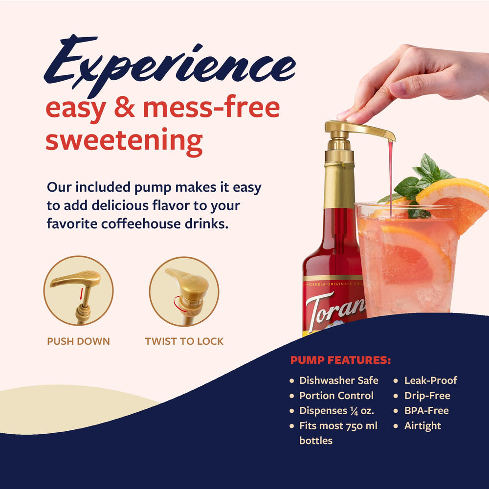 Torani bottle by soda fountain illustrating café use and fast drink prep