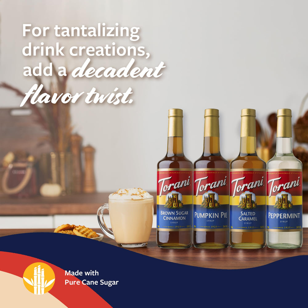 Torani Salted Caramel pouring over dessert to add buttery sweet flavor