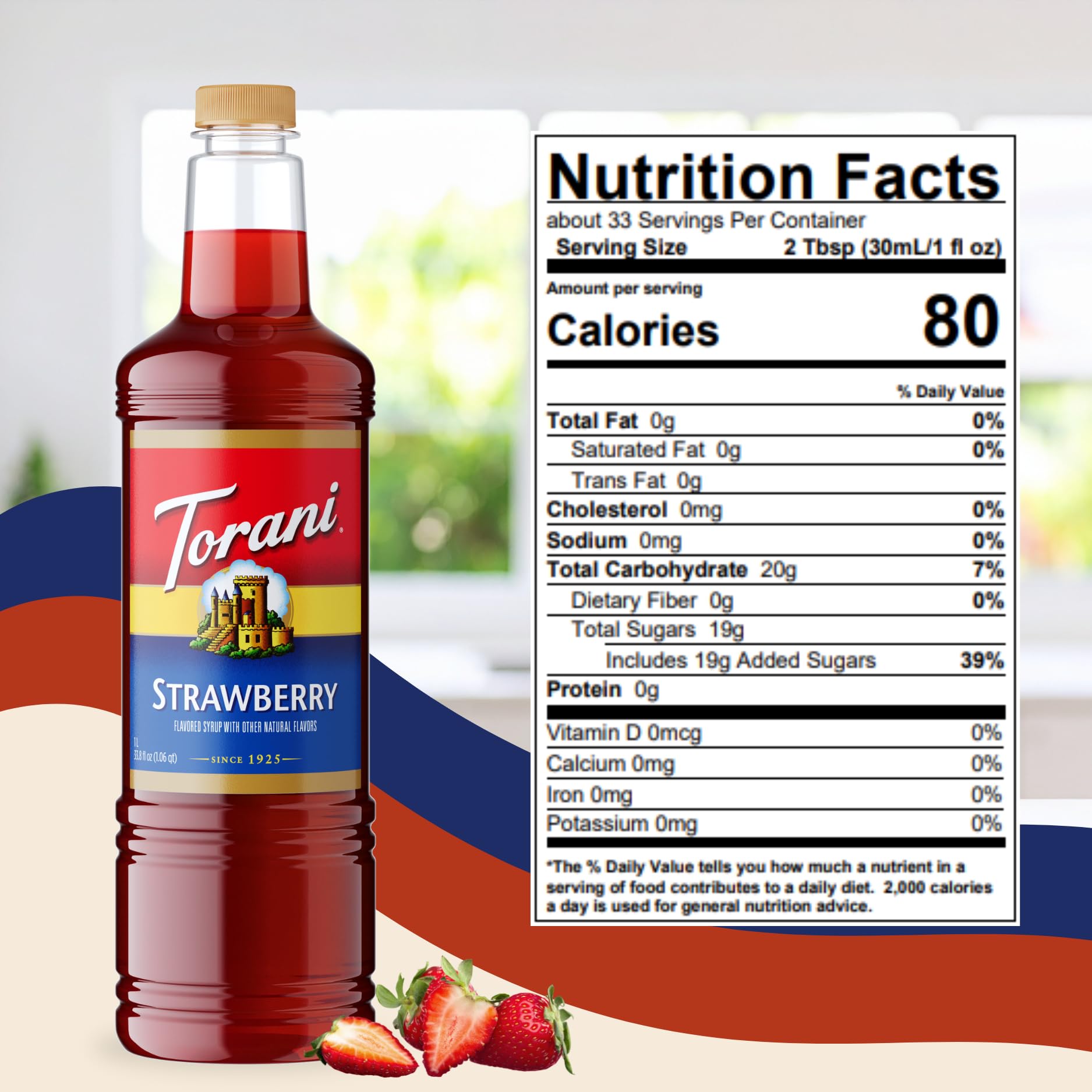 Torani drizzled on ice cream offering sweet strawberry topping advantage