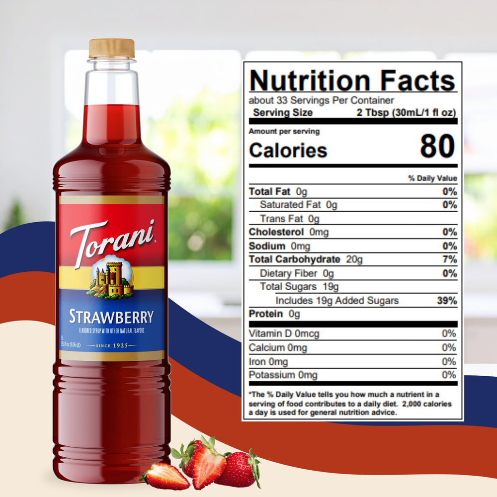 Torani drizzled on ice cream offering sweet strawberry topping advantage