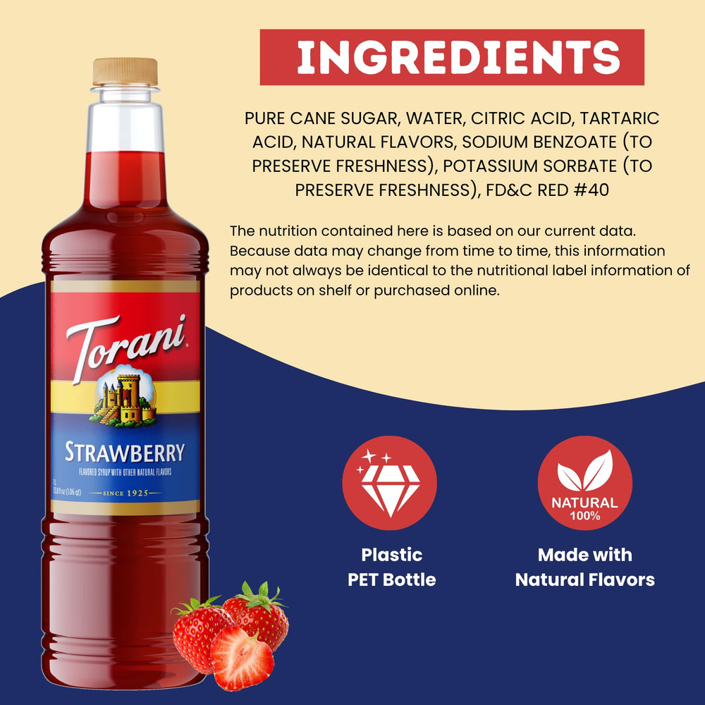 Torani used in latte with foam art highlighting strawberry flavor enhancement