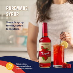 Torani syrup being poured into an iced latte, Torani adds fruity sweetness
