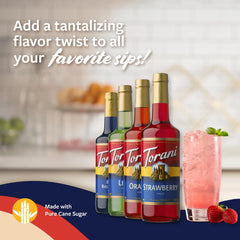 Top view of Torani Strawberry bottle pump showing measured dispensing and mess-free use