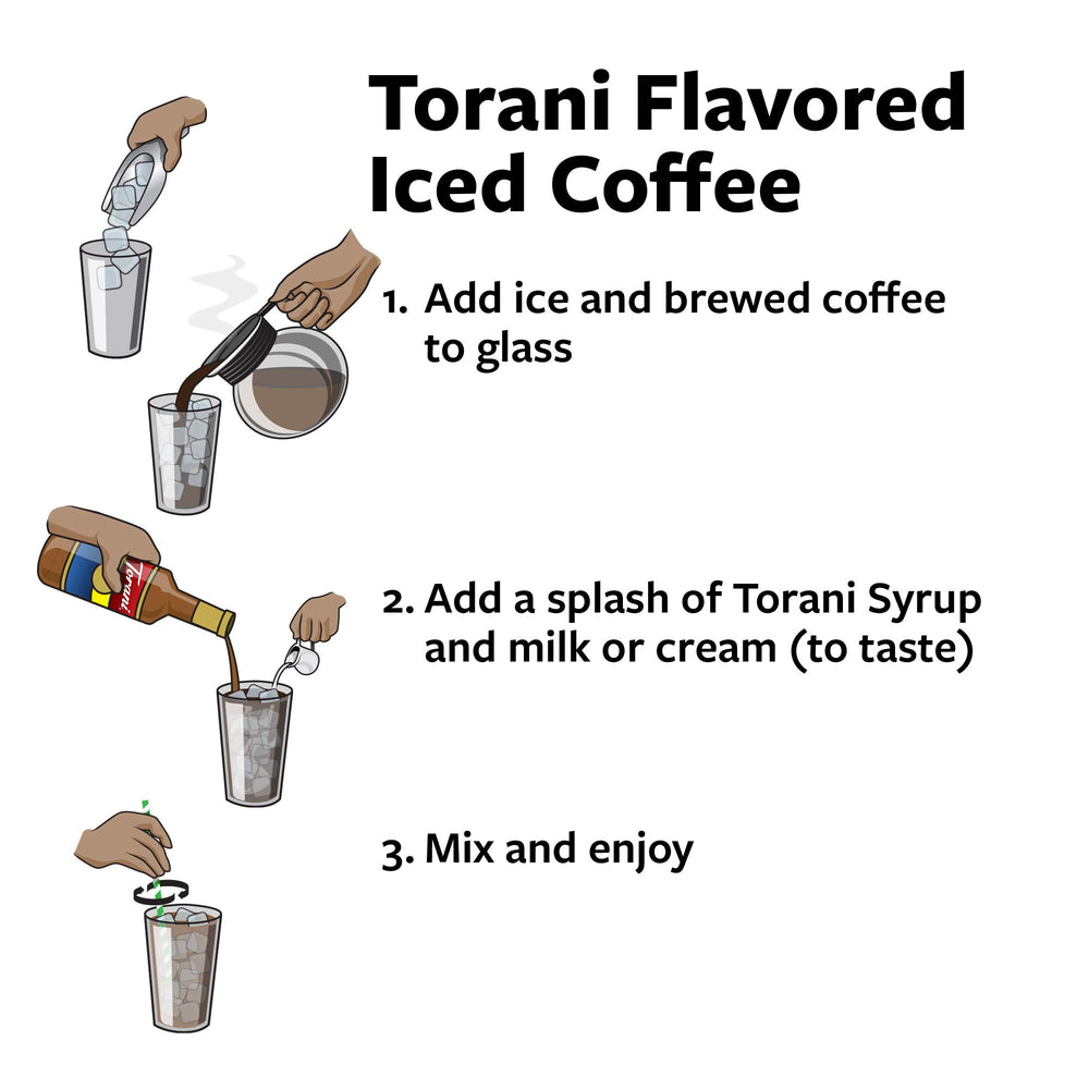 torani bottle next to measuring cup to show 25.4 fl oz scale