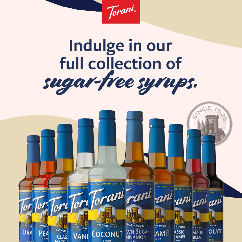 Torani bottle in café setting illustrating versatile use and customer appeal