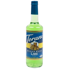 Torani sugar free lime front label showing product name and size, clear benefit for zero calories