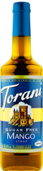 Torani sugar-free mango bottle front view showing vibrant mango flavor and low-calorie choice