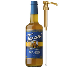 Torani bottle front label showing mango flavor and sugar-free benefit