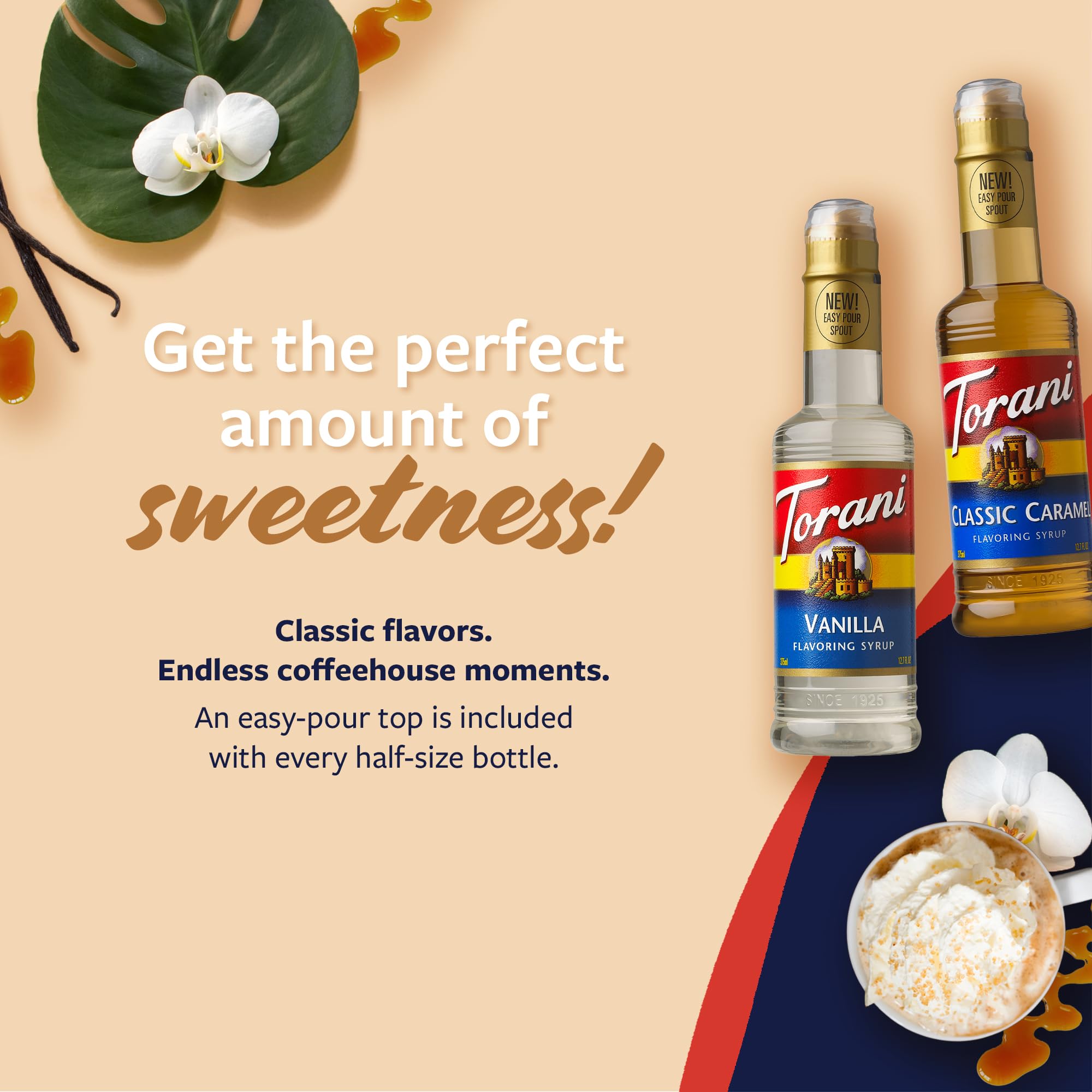 Torani syrup pouring into iced coffee to add consistent café-quality flavor