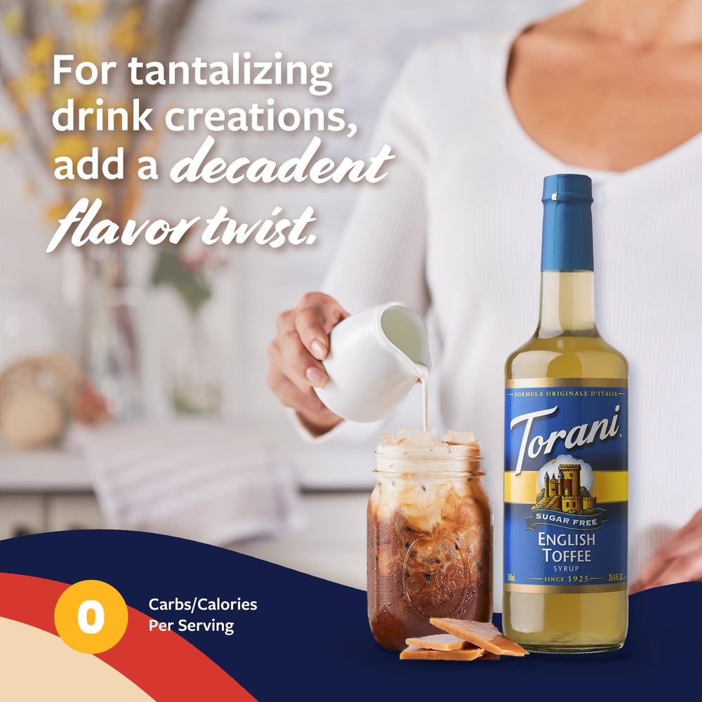 Torani syrup being poured into coffee showing enhanced flavor and smooth mixing