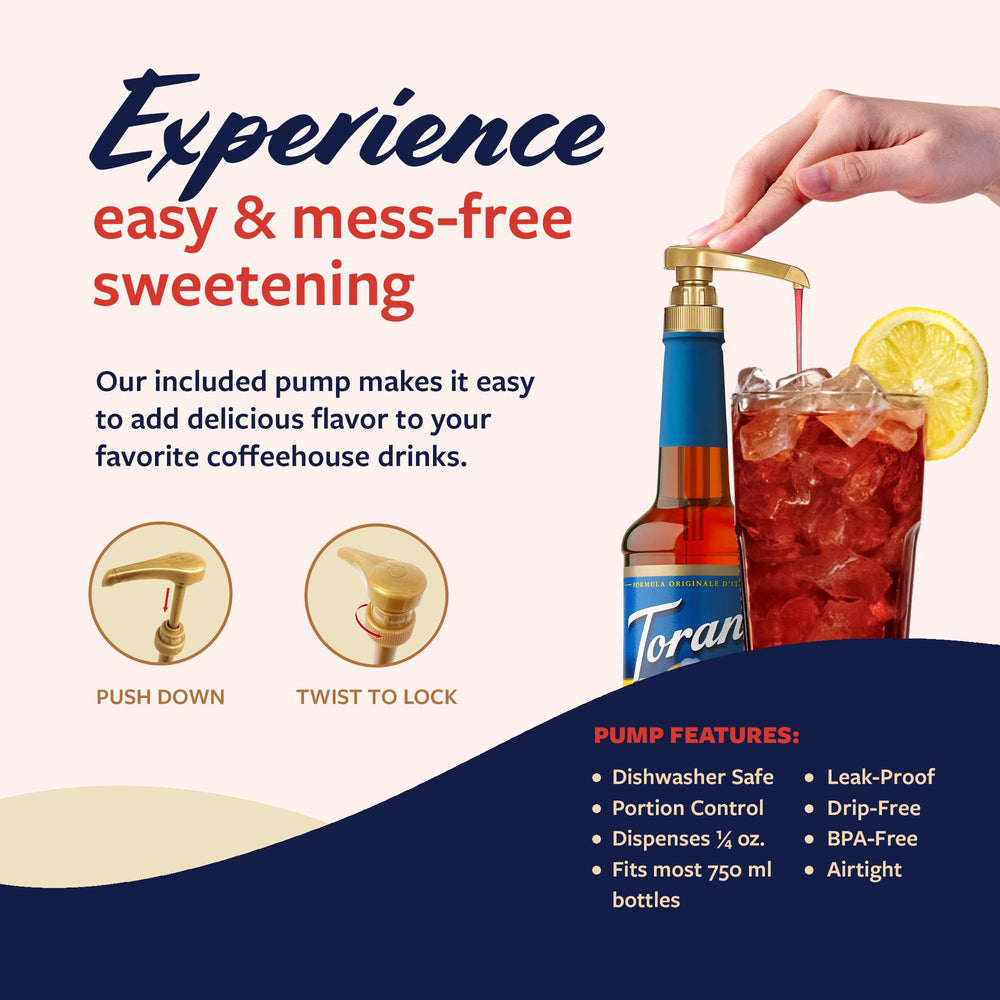 Torani syrup poured into sparkling water, creating refreshingly flavored low-calorie drink