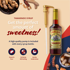 Torani tamarindo label closeup highlighting brand heritage and natural flavor ingredients