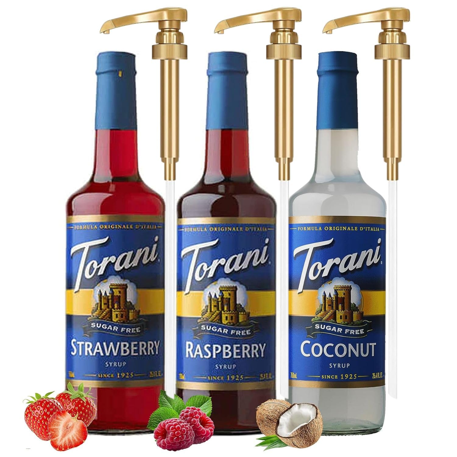 Torani three-bottle pack front view showing variety and convenience