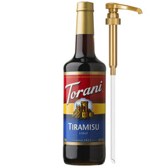 Torani tiramisu front label showing bottle and flavor information for easy selection