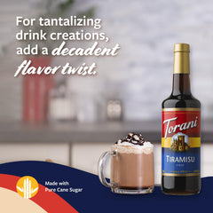 Torani tiramisu syrup added to a latte showcasing café-style flavor enhancement