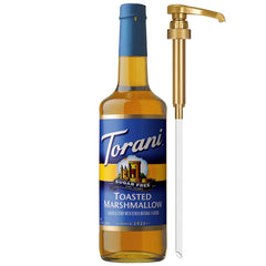 Torani bottle front packaging showing toasted marshmallow flavor and zero calories benefit