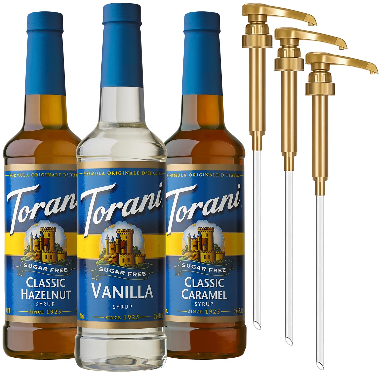 Torani vanilla syrup bottle front showing clean label and flavor benefit