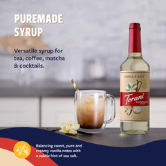 Torani syrup being added to espresso shot, enhancing crema and flavor balance
