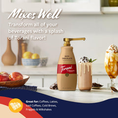 Torani white chocolate drizzle on whipped cream creating rich topping