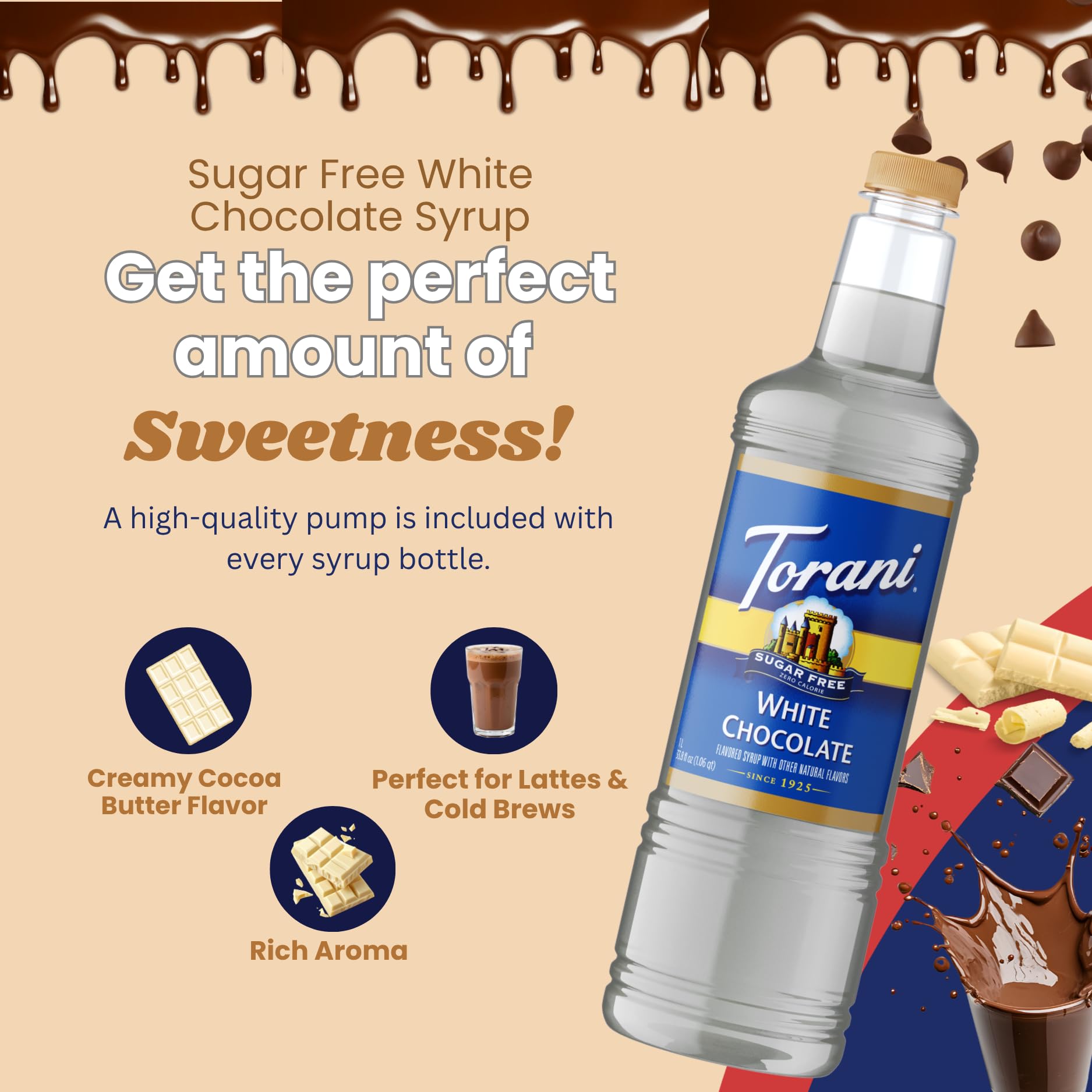 Torani white chocolate syrup blended in a latte for café-style taste benefit