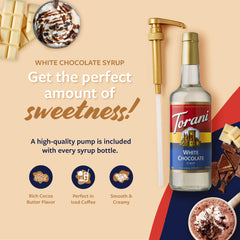 Torani label detail highlighting white chocolate flavor and ingredient clarity benefit