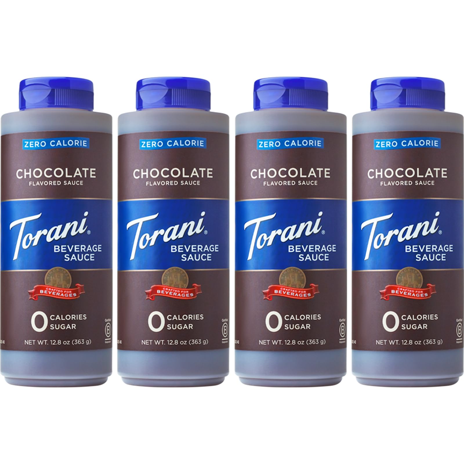 Torani bottle front packaging showing label and size for quick identification and convenience