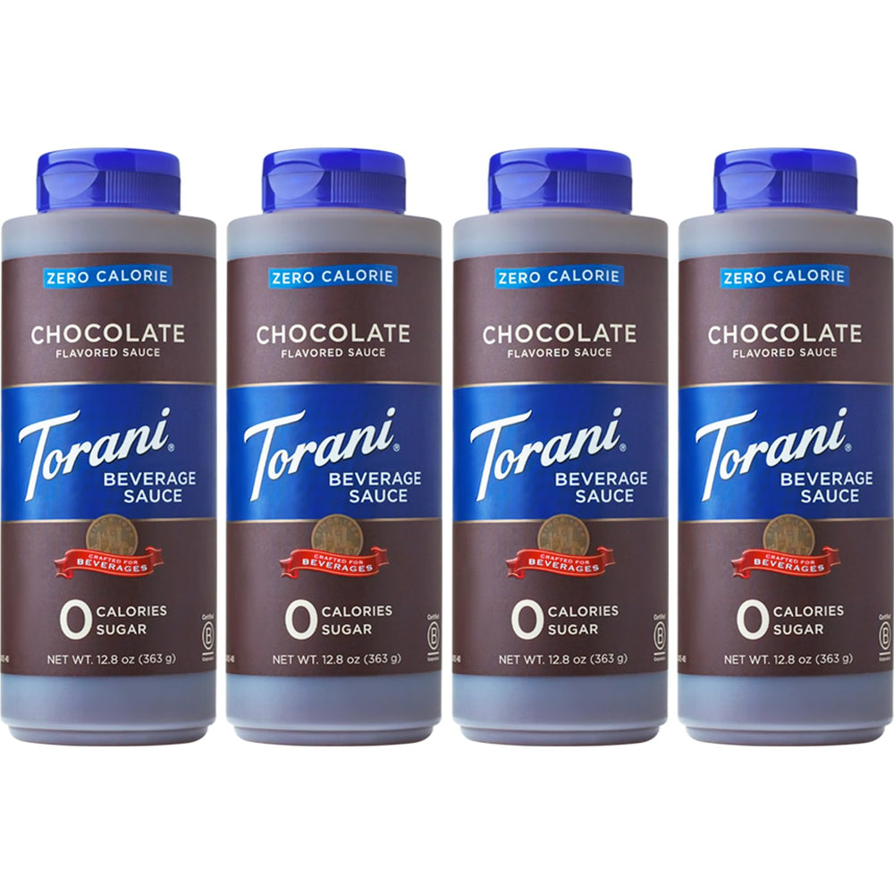 Torani bottle front packaging showing label and size for quick identification and convenience