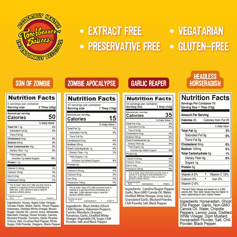 torchbearer sauces bottles lineup highlighting variety and easy pantry storage