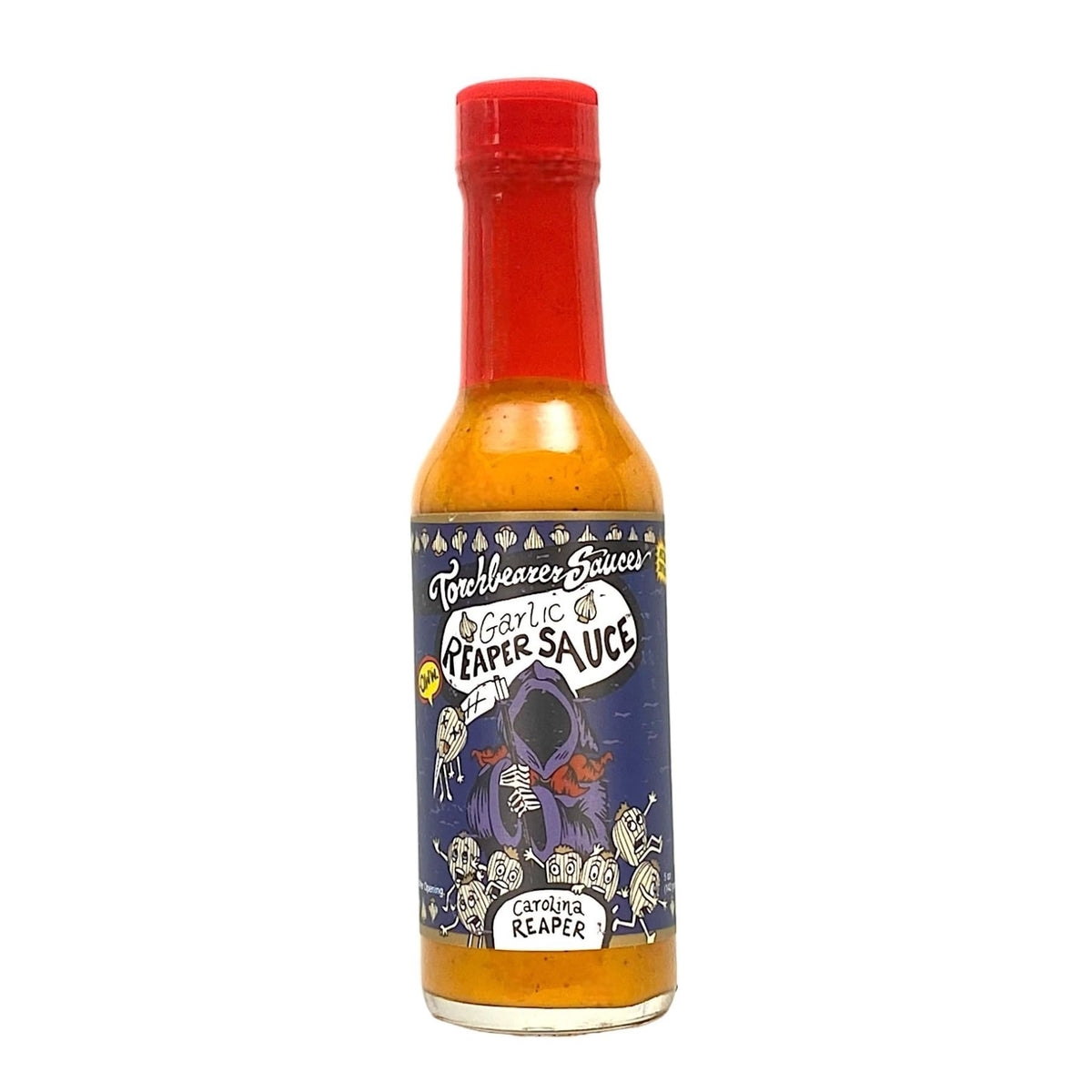 Torchbearer Sauces Garlic Reaper front label showing bold branding and heat rating