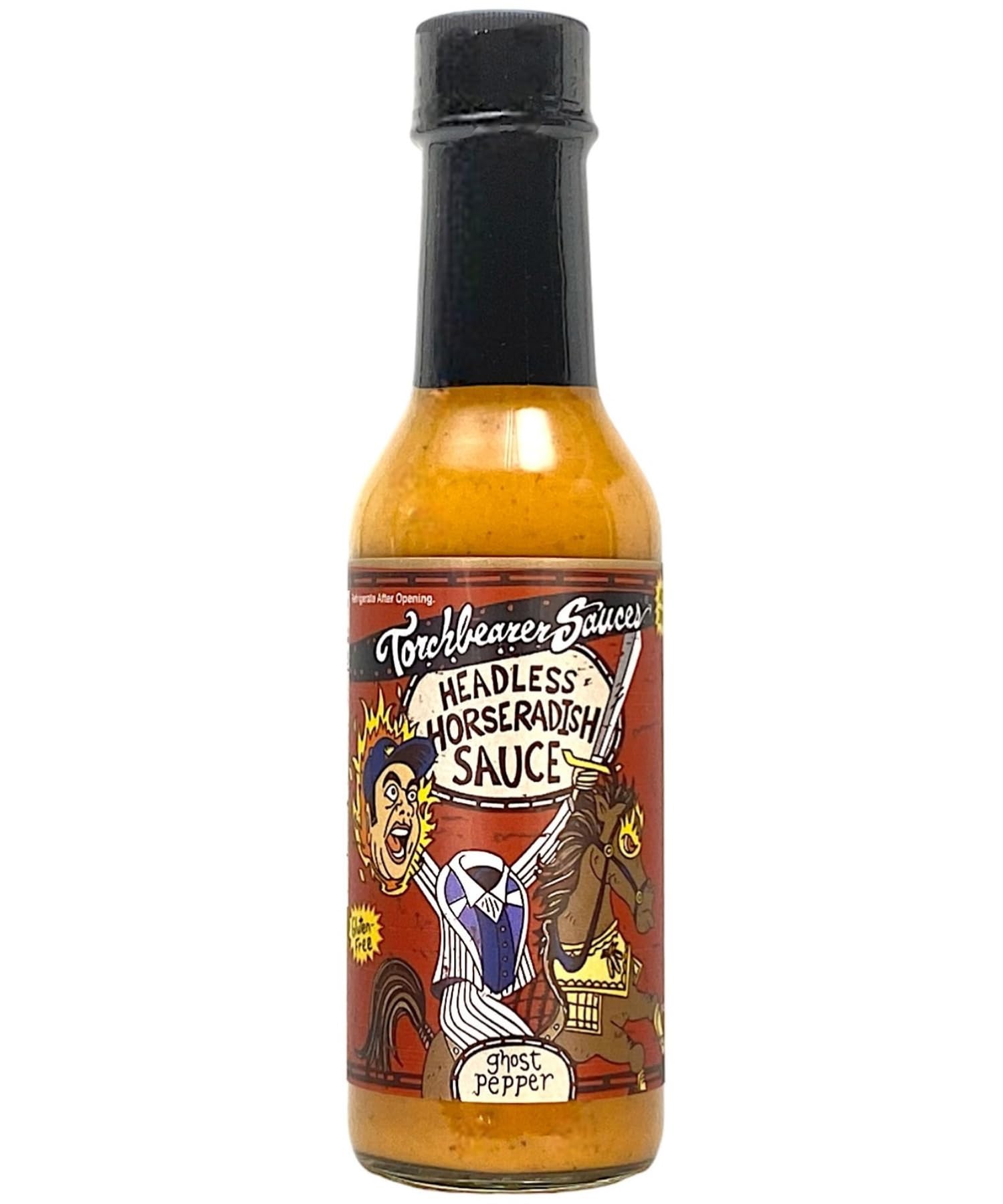 TorchBearer front label showing sauce name and heat level for immediate recognition
