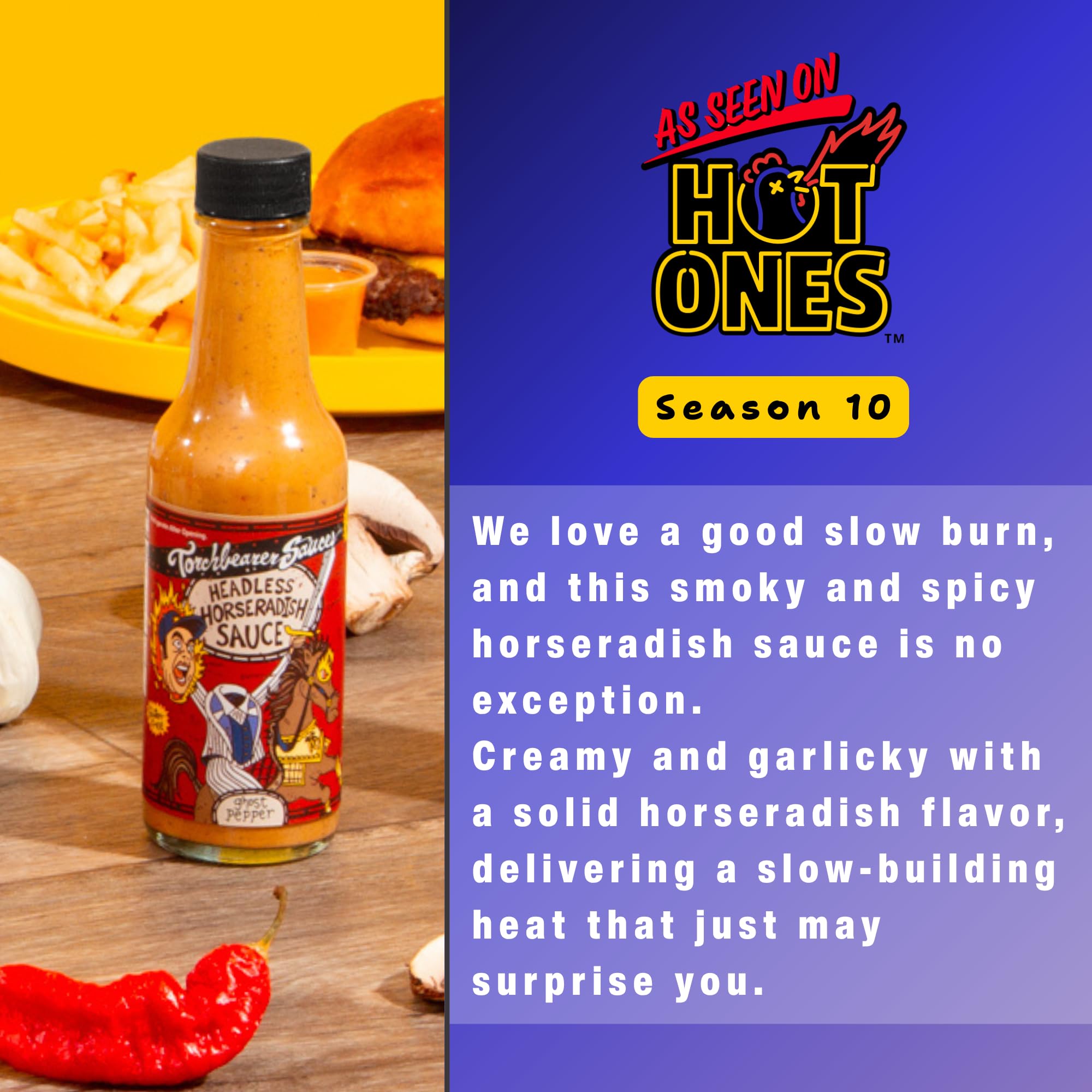 torchbearer sauces headless horseradish spread on sandwich delivering spicy tang