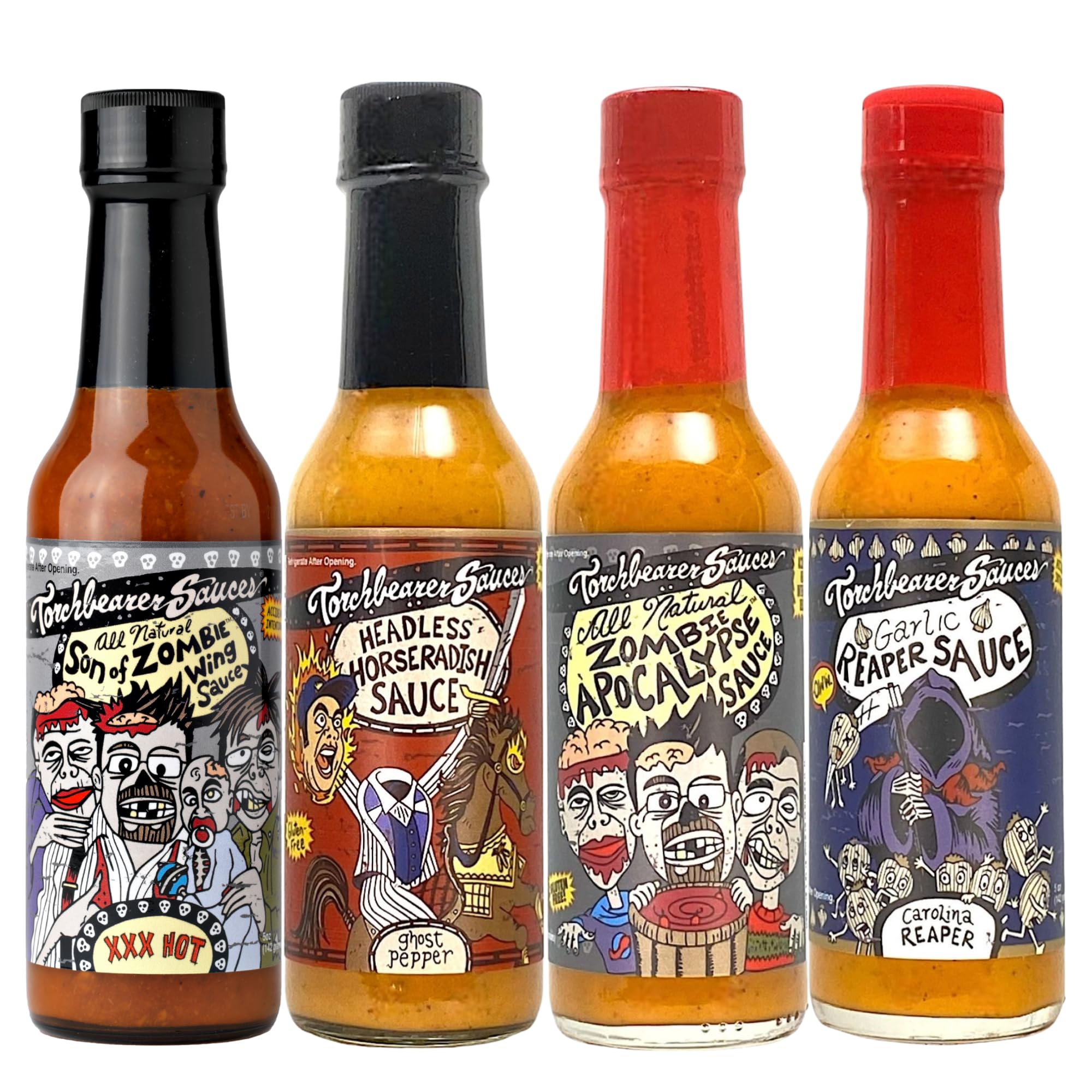 torchbearer sauces pack front view showing all four bottles and bold branding