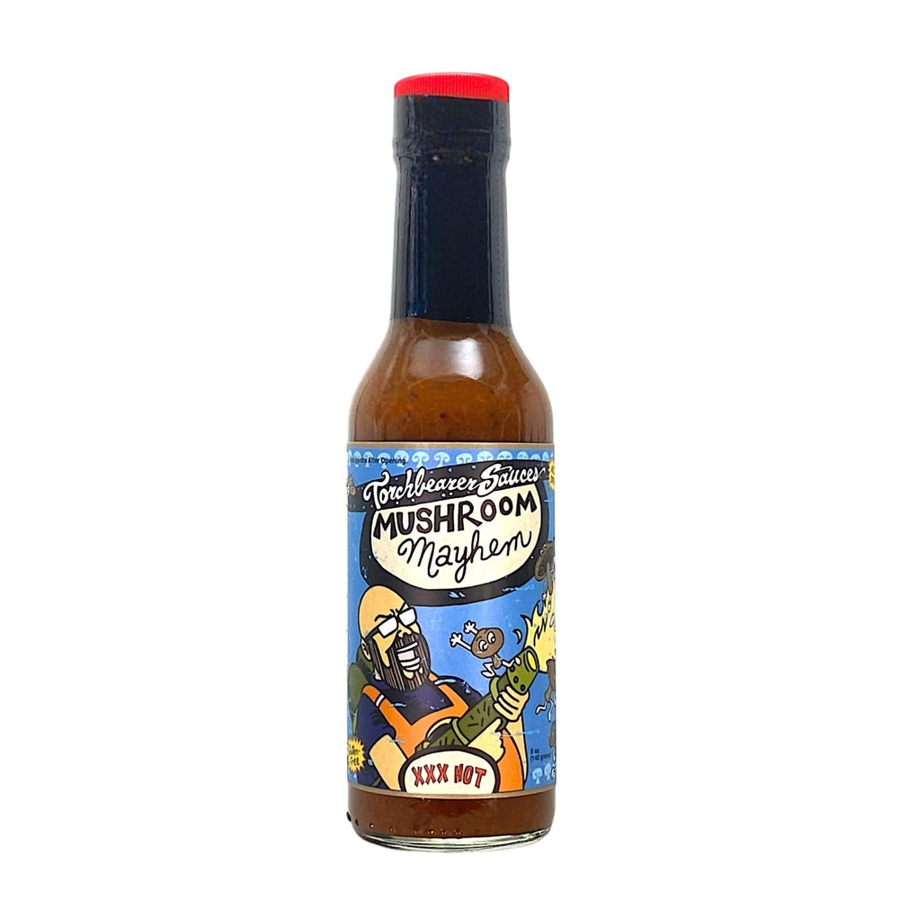 Torchbearer Sauces Mushroom Mayhem front bottle showing label and 5 fl oz size, highlights umami