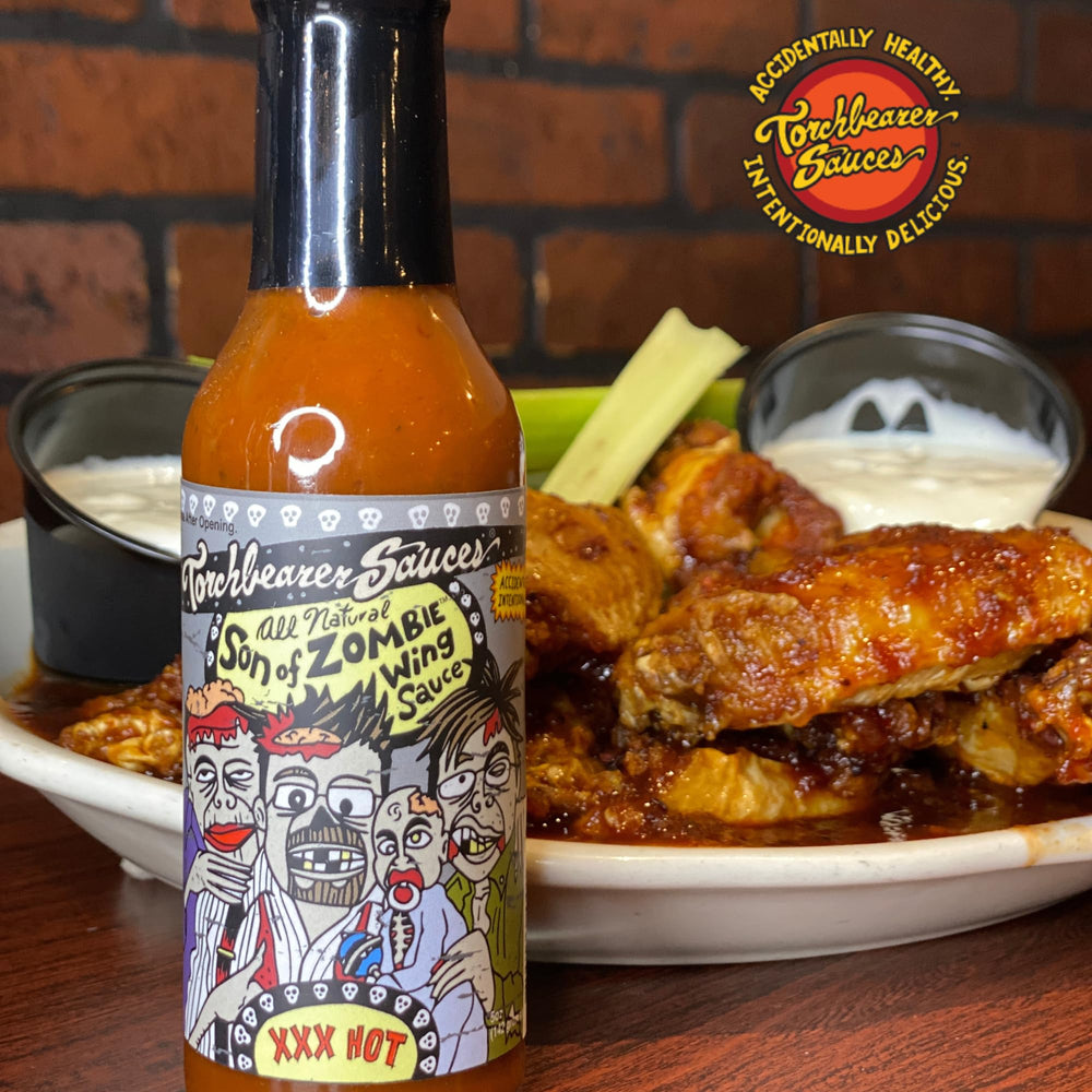 TorchBearer Son of Zombie ingredients display with honey, molasses, and peppers indicating natural flavor