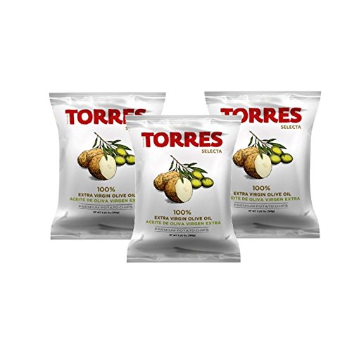 Torres front packaging showing bag design and extra virgin olive oil benefit