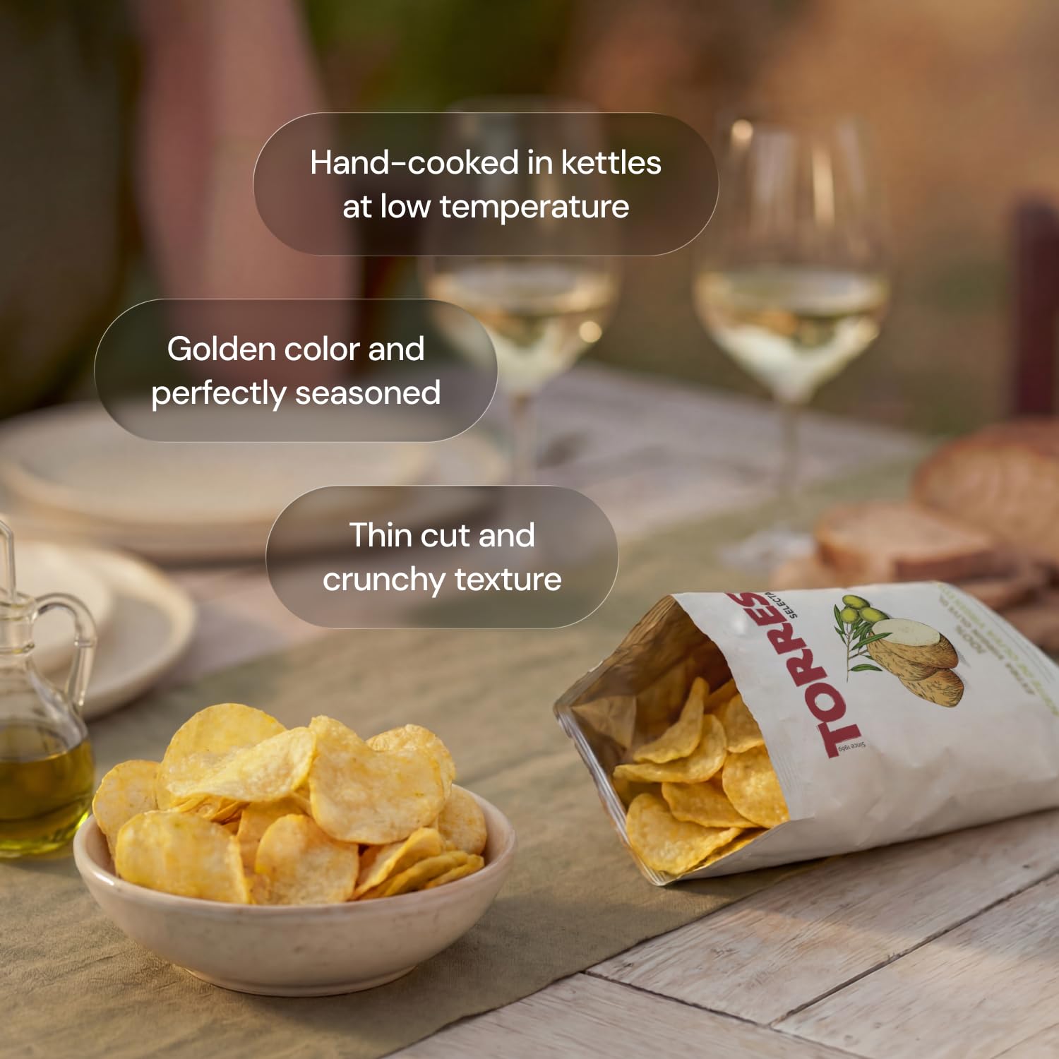 Torres Selecta chips on a cheese board demonstrating pairing versatility