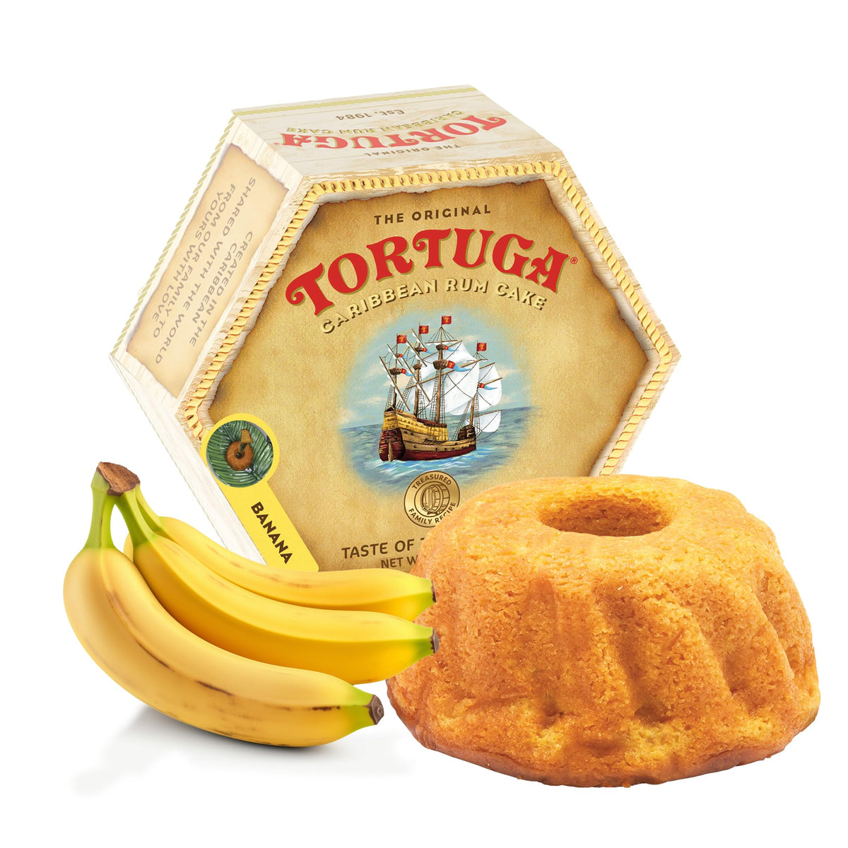 TORTUGA front packaging showing premium gift-ready cake