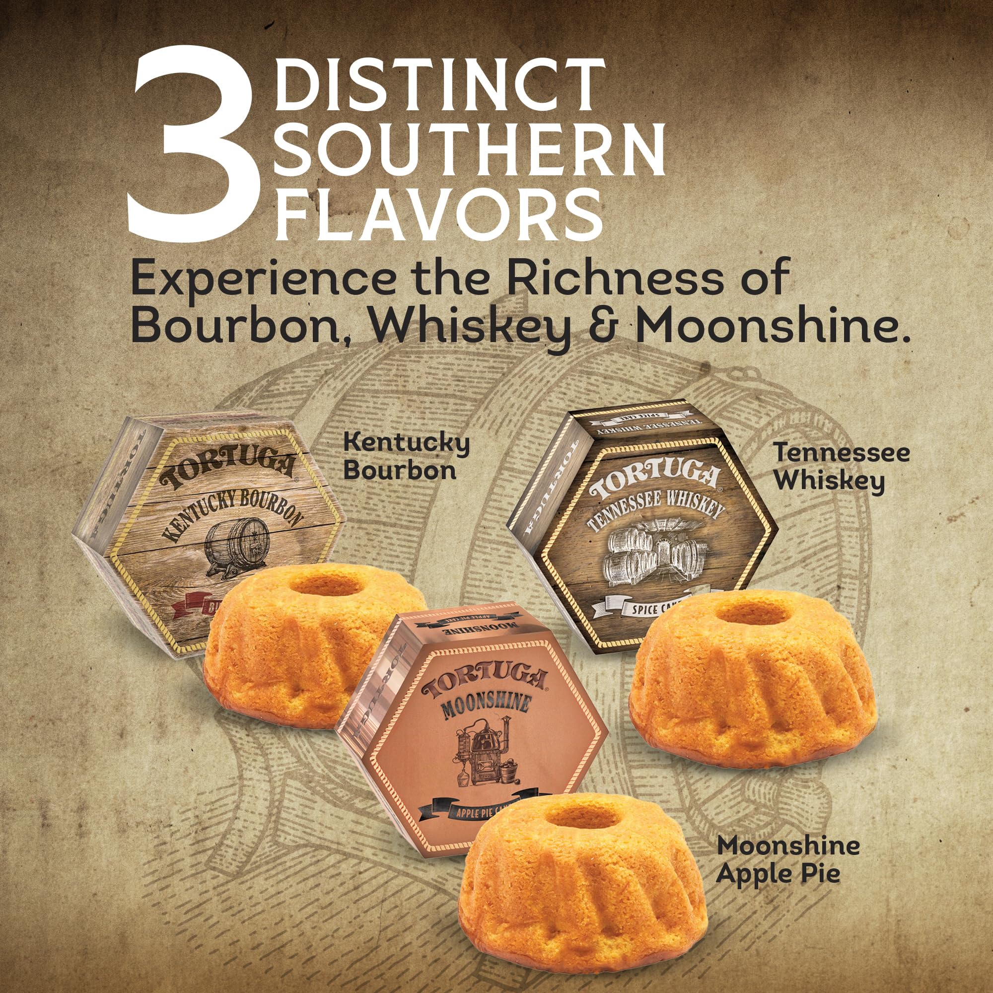 TORTUGA Tennessee Whiskey cake top view showing hand-applied spirit finish