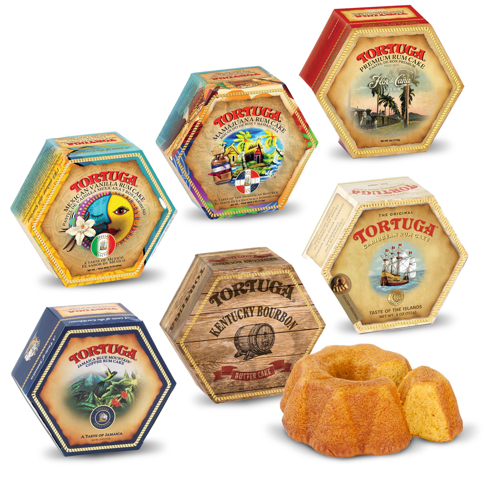 TORTUGA front packaging showing the six-cake variety and premium box benefit