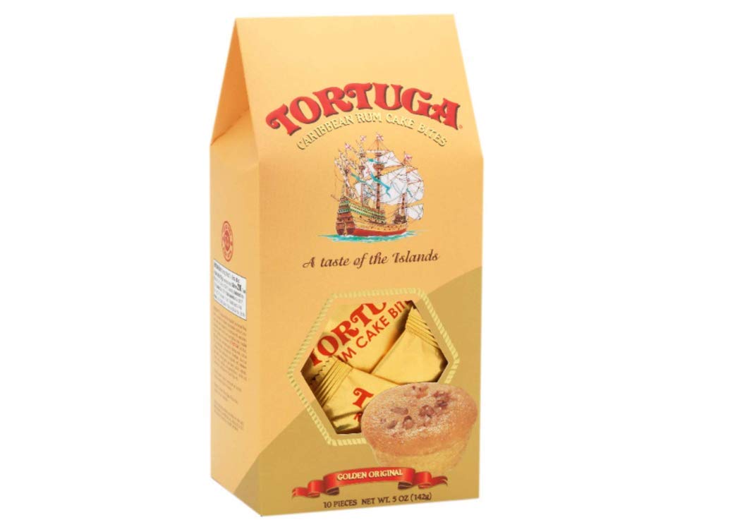 TORTUGA front packaging showing gift box and ten rum cake bites, ideal for gifting