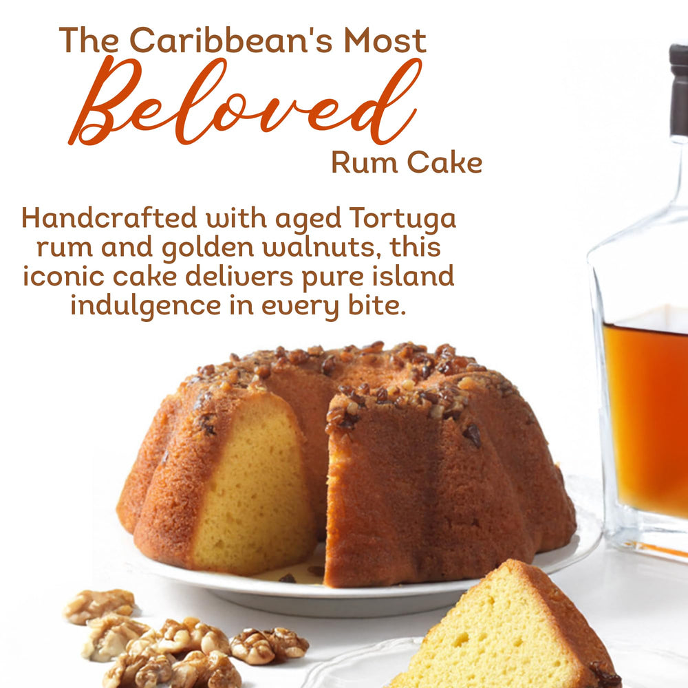 TORTUGA rum cakes arranged in a gift basket demonstrating presentation appeal
