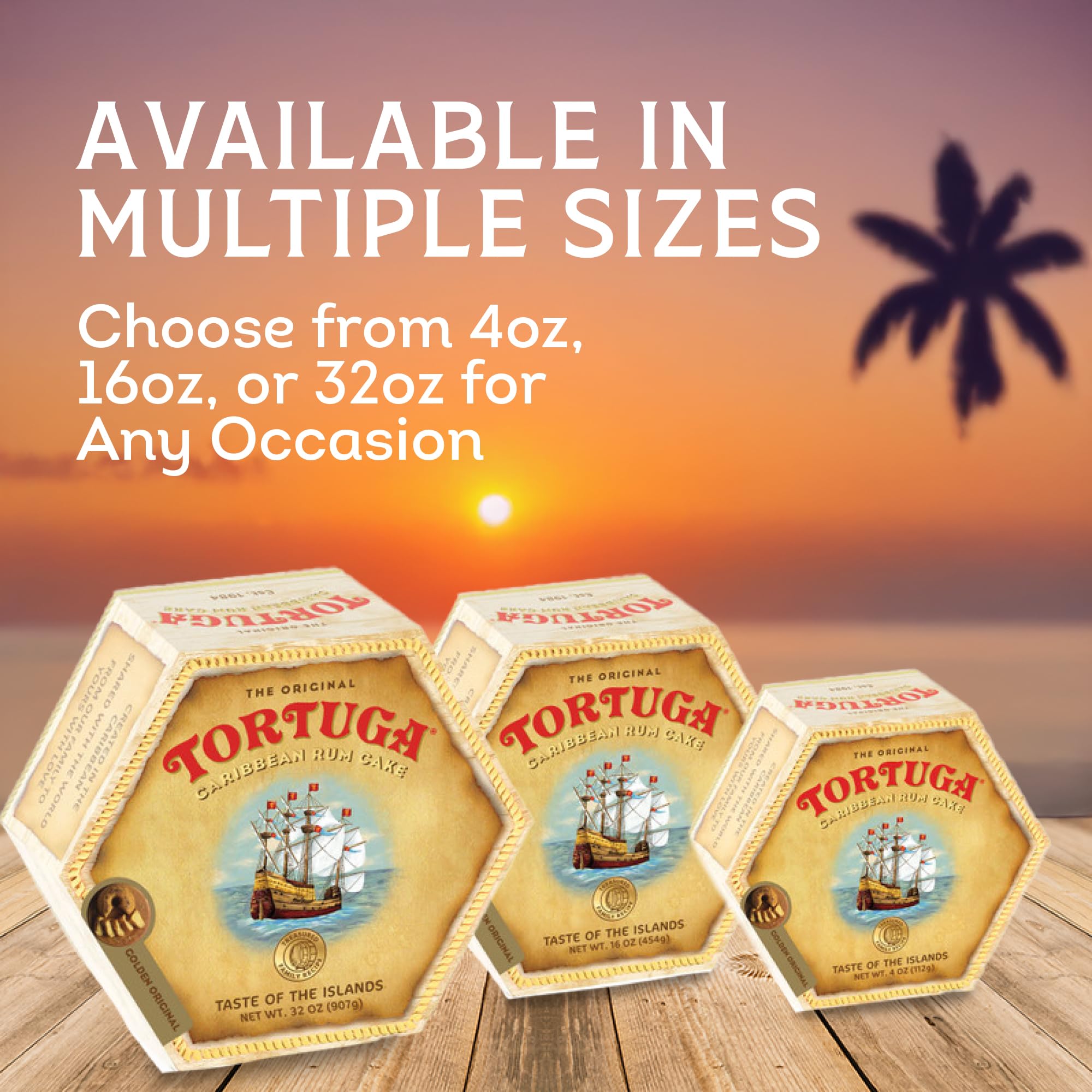 TORTUGA 4 oz mini cake next to a coffee cup showing portion size advantage