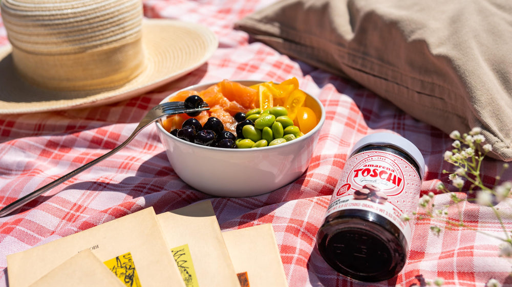 Toschi Amarena cherries paired on a cheese board for balanced flavor
