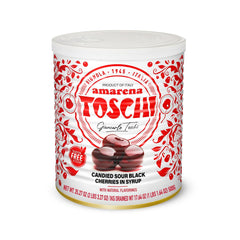 Toschi front jar showing label and whole cherries for authentic garnishes