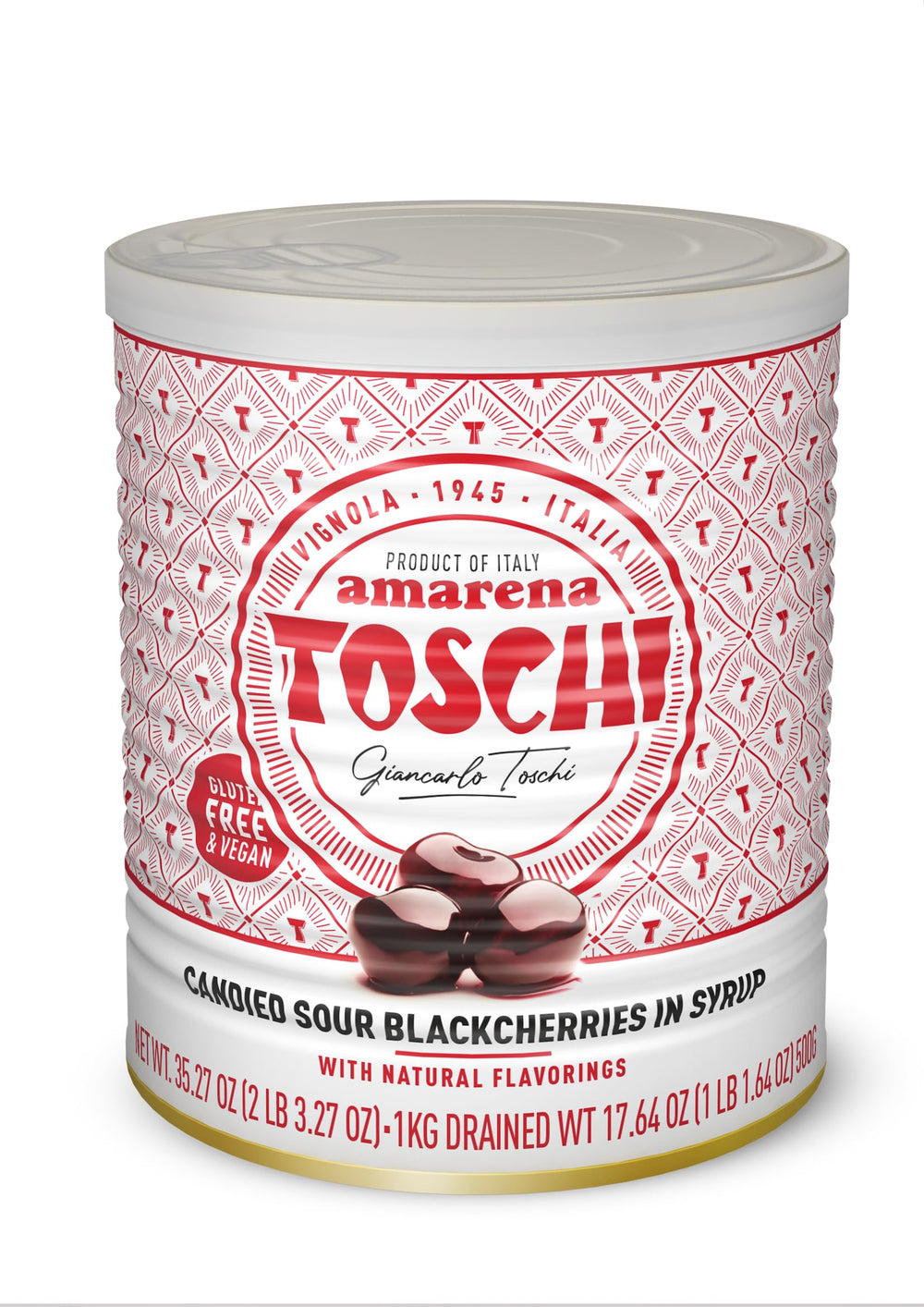 Toschi front packaging showing 1 kg jar and label benefits
