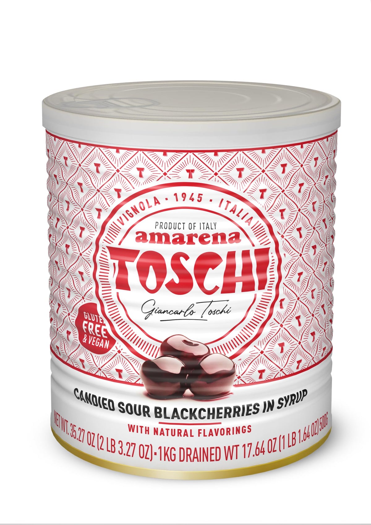 Toschi front packaging showing 1 kg jar and label benefits