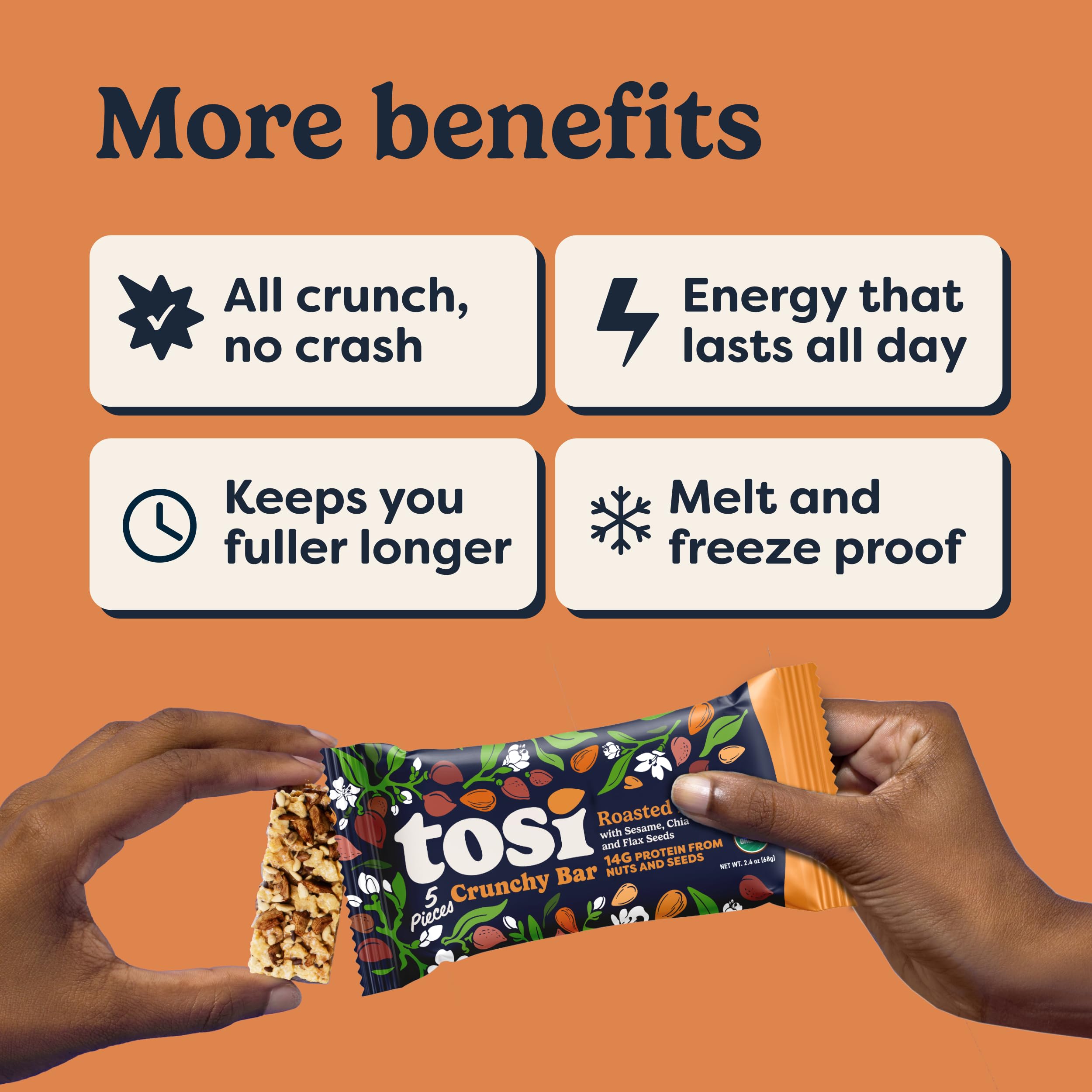 Tosi bars in a hiking pack demonstrating durable travel-proof benefit