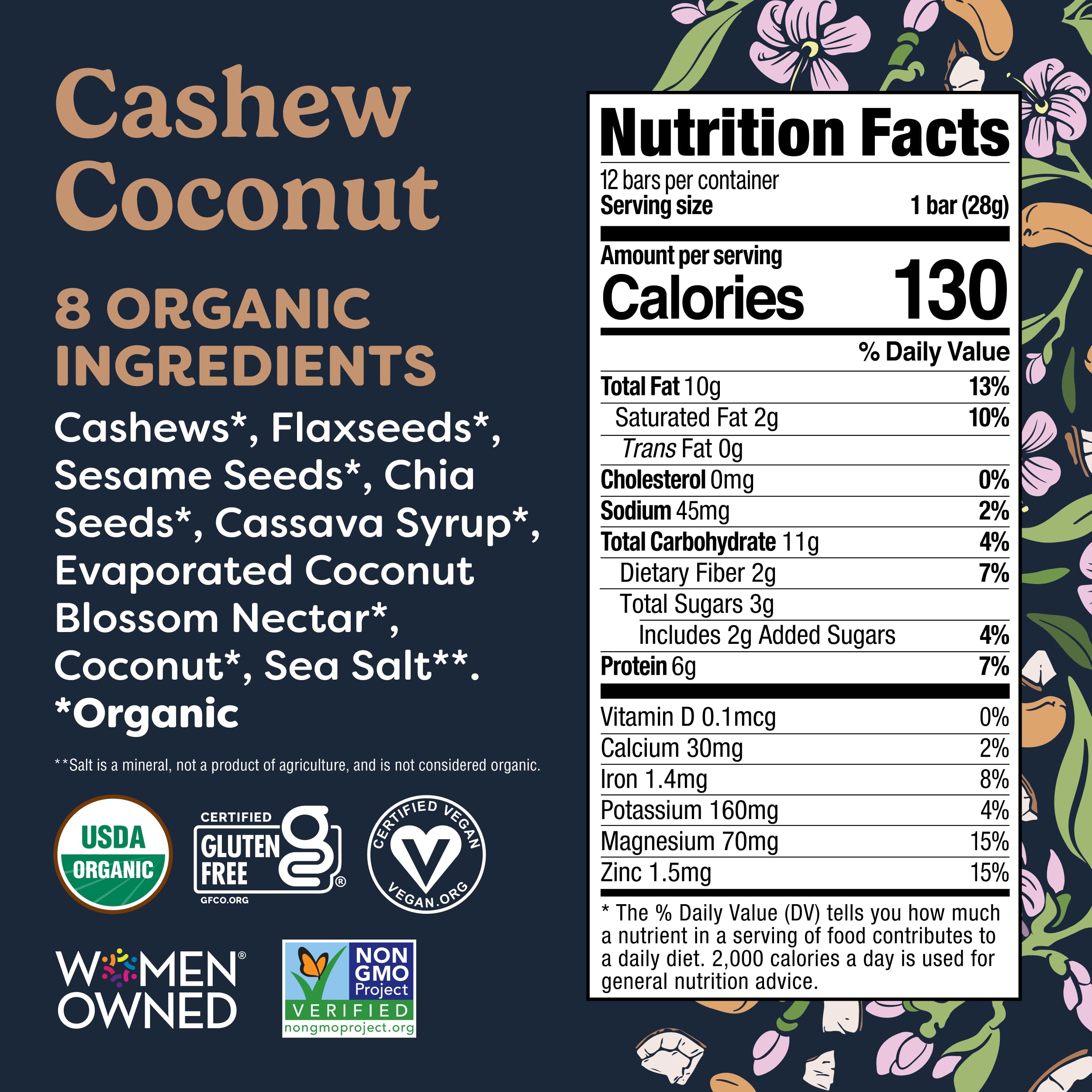 Tosi closeup of cashews and coconut pieces showing crunchy texture and natural ingredients