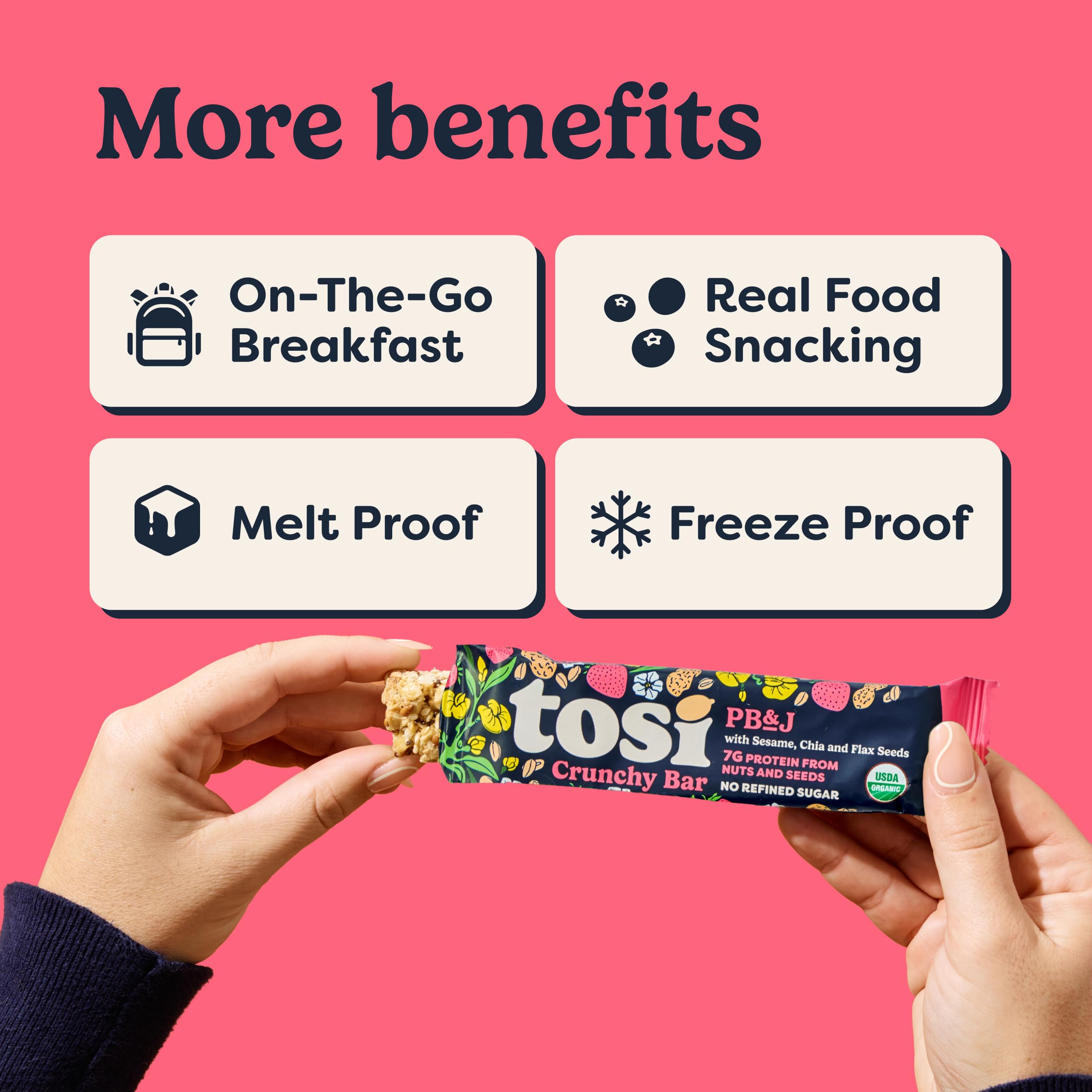 Tosi PB&J bars inside a backpack for travel-ready convenience